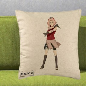 Perna Personalizata Naruto Sakura Haruno Portret, 40x40 cm, Bej, Husa Detasabila, Perna Inclusa, BEKZ®