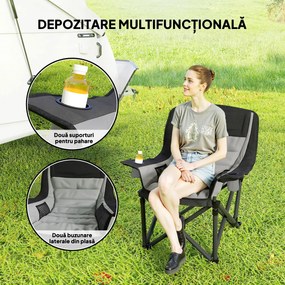Outsunny Scaun de Camping Pliabil cu 2 Suporturi pentru Pahare și Buzunare Laterale, 99x71x103 cm, Gri | Aosom Romania