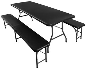 ShopJK SET PENTRU AȘEZAT GRĂDINĂ PLIABIL DE 180 CM MASĂ + 2 BĂNCI NEGRU