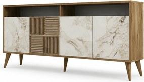 Comoda moderna living MILAN, alun/alb cu efect de marmura, PAL, 180x35