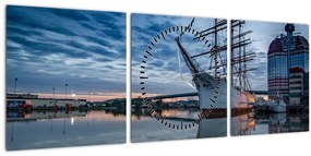 Tablou cu barcă cu pânze (cu ceas) (90x30 cm)