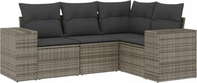 vidaXL Set canapea de grădină cu perne, 4 piese, gri, poliratan