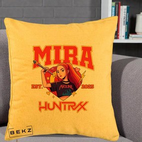 Perna Personalizata K-pop HUNTRX Mira Personaj Avoline, 40x40 cm, Galben, Husa Detasabila, Perna Inclusa, BEKZ®