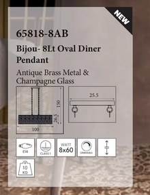 Lustra metal alama antic, sticla sampanie Bijou 8Lt