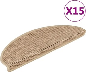 vidaXL Covorașe scări autoadezive 15buc nisipiu 65x21x4cm aspect sisal