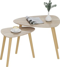 HOMCOM Set de 2 mese de cafea gigogne design scandinav, picioare din lemn și blat din lemn, aspect natural | Aosom Romania