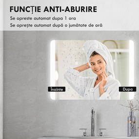 kleankin Oglindă Iluminată LED pentru Baie, Oglindă de Machiaj Reglabilă, 70x50 cm, Eleganță și Funcționalitate | Aosom Romania