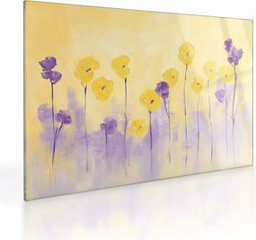 Tablou pe sticlă - Flori mov și galbene (70x50 cm)