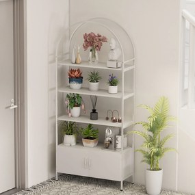 HOMCOM Etajeră de depozitare, bibliotecă arcuită cu 4 niveluri și dulap cu uși duble, 80 x 30 x 187 cm, alb | Aosom Romania