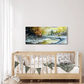 Tablou - Râu de iarnă, pictură în ulei (120x50 cm)