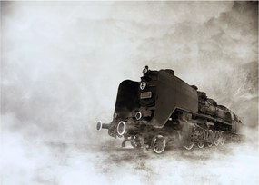 Tablou pe sticlă - Tren în ceață (70x50 cm)