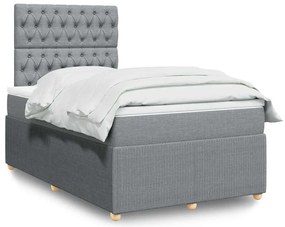 vidaXL Pat continental cu saltea, gri deschis, 120x200 cm, textil