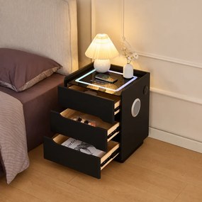 ALVÉA — Noptieră inteligentă cu încărcare Wireless, Bluetooth Stereo, iluminare RGB, USB + Type-C, Negru