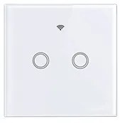 Intrerupator dublu smart, sticla securizata alba, control Tuya, Masterled