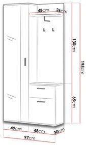 Mobilier hol set ,stejar sonoma alb,97x30x195 cm,Bortis impex