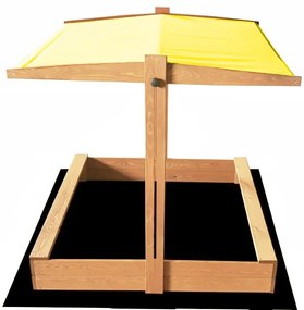 Groapă de nisip pentru copii cu acoperiș - galben 120 x 120 cm