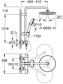Coloana de dus cu termostat, Grohe Tempesta System 250, cu 2 tipuri de jet, negru mat, 266702431