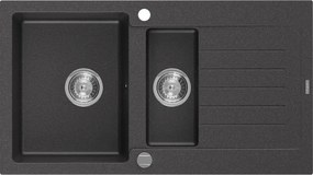 Mexen Matias chiuvetă din granit cu 1,5 cuve și scurgător 900 x 505 mm, negru cu pete, sifon crom - 6502901505-76