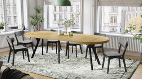 Mazzoni VITO Stejar American/picioare negre - MASĂ MARE ROTUNDĂ Ø110 EXTENSIBILĂ PÂNĂ LA 310 cm CU PICIOARE "Y" LOFT/INDUSTRIALĂ