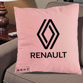 Perna Personalizata cu emblema Renault, 40x40 cm, Roz, Husa Detasabila, Perna Inclusa, BEKZ®