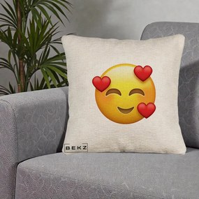 Perna Decorativa Emoji cu 3 Inimi, 40x40 cm, Bej Canapea, Husa Detasabila, Perna Inclusa, BEKZ®