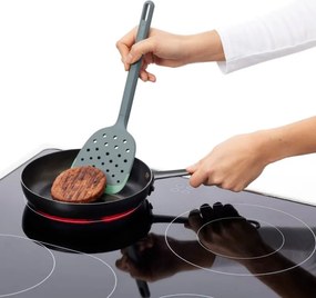 Spatula cu fante Lekue 1010182, 30,6 cm, Rezistenta la zgarieturi, 4/220 °C, Margine flexibila, Verde