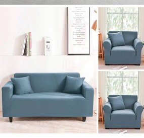 Set huse elastice pentru canapea 3 locuri si 2 fotolii, uni, cu brate, albastru, CFT-01