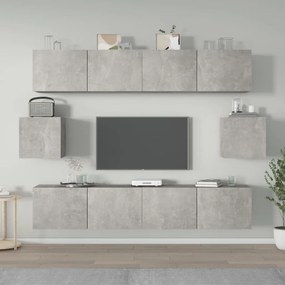Set dulap TV, 6 piese, gri beton, lemn prelucrat 6, Gri beton, 80 x 30 x 30 cm