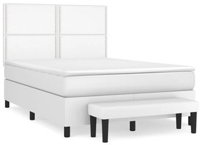 3137600 vidaXL Pat box spring cu saltea, alb, 140x190 cm, piele ecologică