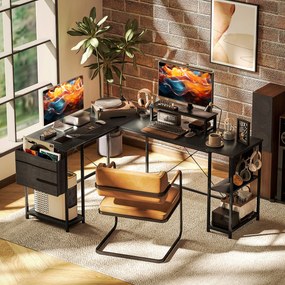 HOMCOM Birou de colț modular reversibil 168-240 cm stil industrial - raft reglabil, pungă de depozitare, suport pentru ecran | Aosom Romania