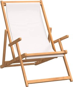 vidaXL Scaun de plajă pliabil, crem, lemn masiv de tec