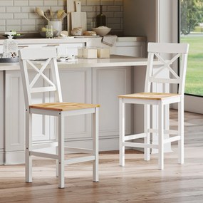 HOMCOM Set de 2 taburete de bar, scaune înalte stil rustic, spătar înalt și suport pentru picioare, 41x46x97,5cm, alb și lemn natural | Aosom Romania