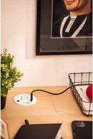 Priză încorporabilă în blat Rondo GTV, 1 priză Schuko, 1 x USB A, 2 x USB C, HDMI, RJ45, alb, D:90 mm D:90 mm, Aluminiu/Plastic, Alb