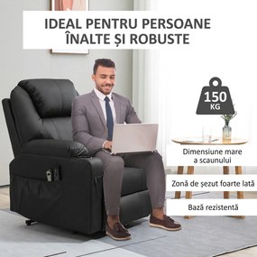 HOMCOM Scaun cu Ridicare Electrică, Masaj, Telecomandă și Buzunare Laterale pentru Vârstnici, din Piele PU, 88x92x106 cm, Negru | Aosom Romania
