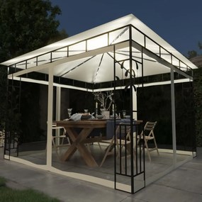 vidaXL Pavilion cu plasă anti-țânțari &amp; lumini LED crem 3x3x2,73m