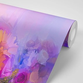 Tapet pictură în ulei cu flori viu colorate