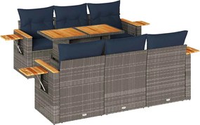 vidaXL Set canapele de grădină, 7 piese, cu perne, gri, poliratan