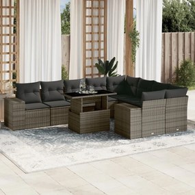 3269390 vidaXL Set mobilier de grădină cu perne, 10 piese, gri, poliratan