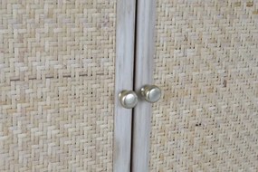 Cuier de hol din lemn de paulownia și rattan cu oglindă și banchetă cu depozitare, 92×40×181 cm, „Perchero"