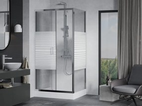 Mexen Apia cabina de duș glisantă 100 x 80 cm, dungi albe, crom + cadă de duș Rio - 840-100-080-01-20-4510