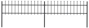 Gard de gradina cu varf sulita, negru, 3,4 x 0,6 m, otel 1, 0.6 m, 3.4 m