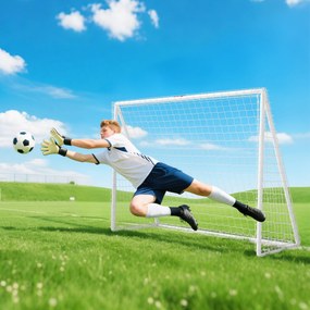 SPORTNOW Poartă de fotbal cu plasă stâlpi din PVC și țăruși pentru sol instalare rapidă 2,4 x 1,8 m alb | Aosom Romania