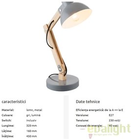 Veioza / Lampa de masa moderna Tongariro gri 21503 GL