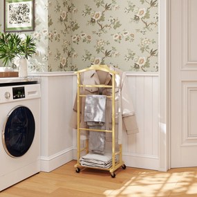 HOMCOM Suport de haine 4 în 1 pe roți din lemn de bambus, 47x33.7x105.5 cm | Aosom Romania