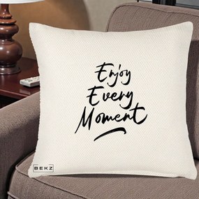 Perna Decorativa Enjoy Every Moment, 40x40 cm, Crem Reliefat, Husa Detasabila, Perna Inclusa, BEKZ®
