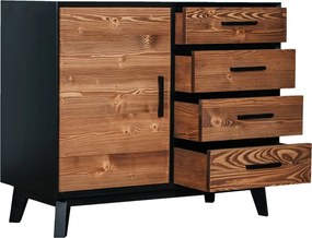 Comodă lemn masiv Timeless 4 Sertare 1 Ușă Negru, 98 × 45 × 85 cm