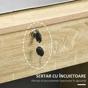 HOMCOM Birou Cameră sau Office Lemn cu 2 Sertare și 2 Chei, 110x50x76 cm, Stejar | Aosom Romania