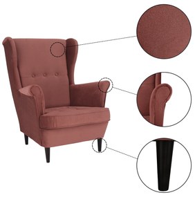 Fotoliu tesatura Culoare roz vintage/nuc, RUFINO NEW