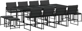 vidaXL Set mobilier de grădină, 13 piese, cu perne, negru, textilenă