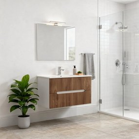 Trent Mobilier de baie 80 cm lavoar ceramic (2 sertare) cu oglindă 60x80 cm stejar alb-sunset